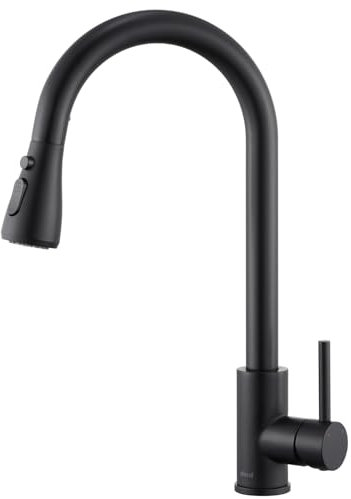 Ulytid Wasserhahn Küche Schwarz, Küchenarmatur mit Brause Ausziehbar, Hochdruck Mischbatterie Küche Armatur mit 3 Modus, Hoher Bogen Einhebelmischer Spültischarmatur 360° Schwenkbar SUS304 Edelstahl