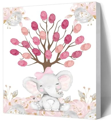 AHANDMAKER Rosa Bogen-Elefant Kreatives DIY Gäste-Signatur-Anmeldebuch, Gästebuch Mit Holzrahmen Für Hochzeit, Geburtstag, Party