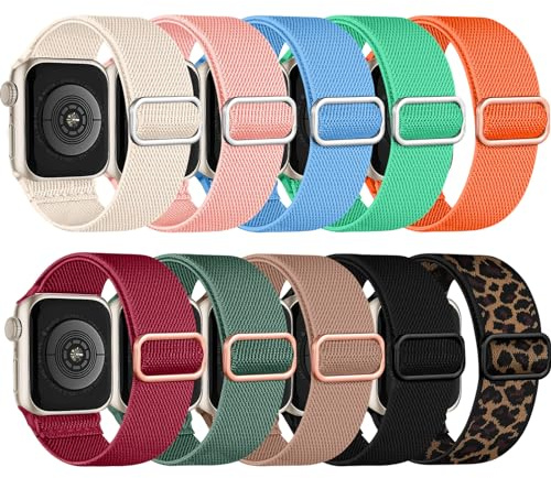 chinbersky 10 stycken nylonarmband kompatibla med Apple Watch 38 mm, 40 mm, 41 mm, 42 mm, 44 mm, 45 mm, 49 mm, nylon, elastiskt armband, för Apple Watch SE/iWatch Series 9 8 7 6 5 4 3 2 1
