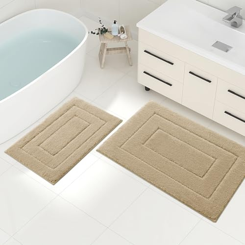 Homaxy Mikrofaser Badezimmerteppich Set - 40x60 cm + 50x76 cm, Beige | weich gefühl, flauschig bequem, rutschfeste TPR-rückseite, maschinenwaschbar, grpßartig wasserabsorbierend, breite anwendung