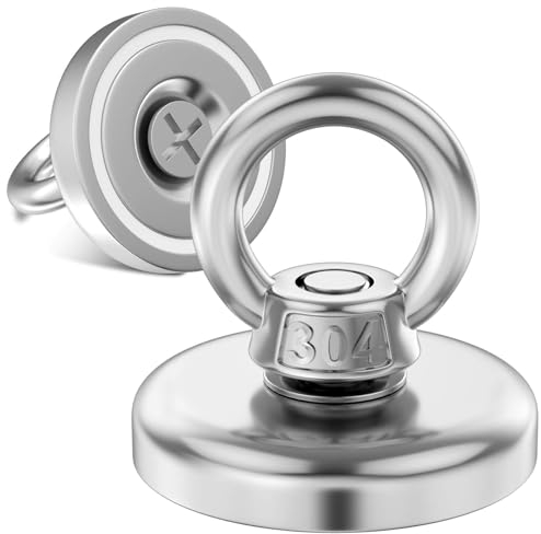 MIN CI Starke Magnete, 2pcs Magnethaken 85kg Haftkraft Neodym Ösenmagnet mit Haken, Magnetfischen mit Öse Stark Magnetische Haken Topfmagnet für Camping