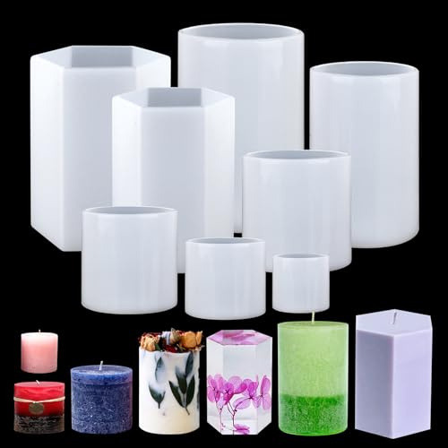 MEYAGOT Silikon-Kerzenformen, 8 Pcs, Diy Kerzenform, Zylinder & Sechseckig, Kerzengieform, Gieen, Selber Machen, Gieformen, Kerze