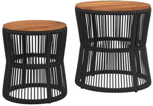 vidaXL Garten-Beistelltische 2 STK. mit Holzplatte Schwarz Poly Rattan