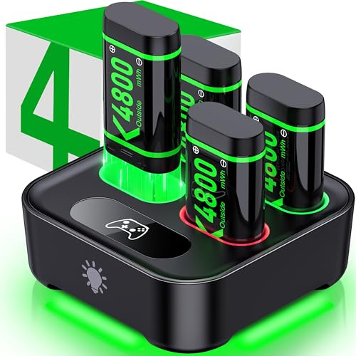HEYLICOOL 4x4800mWh Rechargeable Battery Pack for Xbox Controller, Fast Charging Batteries for Xbox One/Series X|S with Charger Station & Light Control