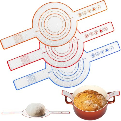 VIKKI Silicone Bread Sling Silicone Baking Mat, 3 PCS Multifunctional Bread Sling Bread Mat for Dutch Oven, Reusable Dutch Oven Liner Suitable for Transferring Dough with Long Handles