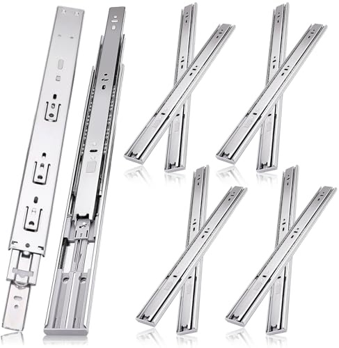 JI2OOYI glissières de tiroir 4 paires (12 pièces),55cm glissiere pour tiroir, amortisseur coulisse tiroir avec roulements à billes, montage latéral,extension complète, capacité de charge 45 Kg,argenté