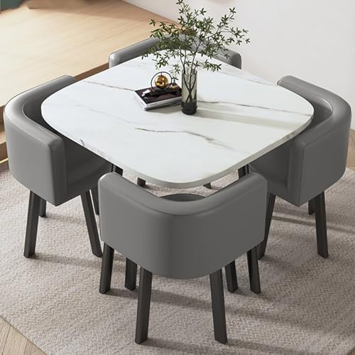 FREUPGU Küchentisch Klein, Kleiner Besprechungstisch, Küchentisch Mit Stühlen, Dining Table Set 4 Chairs, 1 Tisch Mit 4 Stühlen, Platzsparende Möbel(Light Gray)