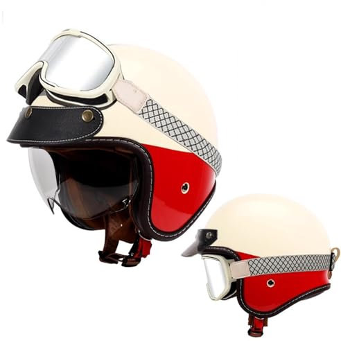 QJWMatic Retro Motorradhelm Jethelm Halbhelme Mit Visier Vintage Halbschalenhelm ECE Zertifizierung Moped Roller Scooter Helm Für Erwachsene Damen Herren I,3XL63-64CM