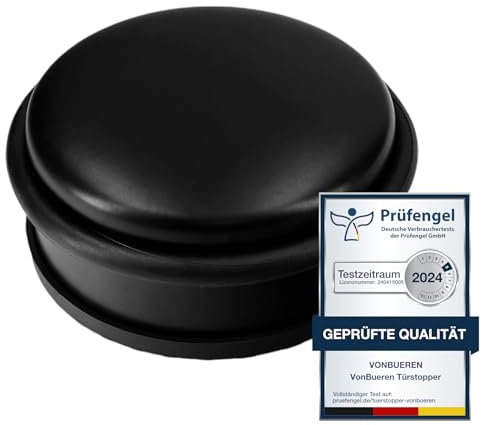 1 x Türstopper Boden schwarz 1,2 kg schwer VonBueren | ca. 10,5 x 5 cm | Tür Stopper aus Edelstahl/Metall