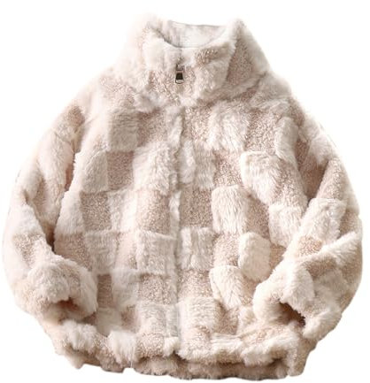 Generisch Teddy Fleecejacke Mädchen Warm Winterjacke Stehkragen Mantel Sweatjacke Wintermantel Jacken Classic Plüschjacke Outdoorjacke Casual Flauschjacke Dicker Klamotten Beige,130