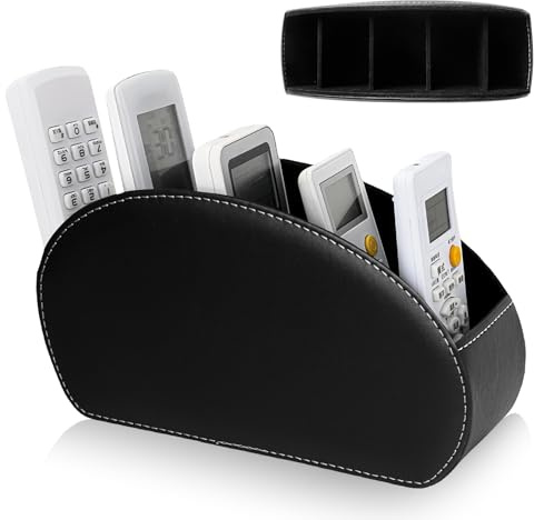 PRITOK Soporte para mando a distancia con 5 bolsillos, soporte para mando a distancia, piel sintética, gran soporte para TV, DVD, 4K Stick y mandos a distancia Bluray, organizador de escritorio para