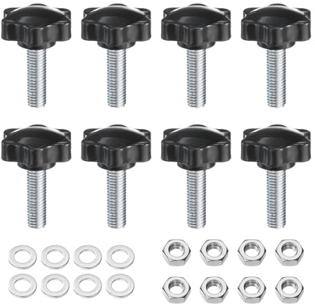 QUARKZMAN 8 Stück Rändelschraube Sterngriffmutter M10 x 30mm metrisch verzinkter Kohlenstoffstahl 38mm Rändelmutter 6-Stern-Kunststoffstift Handknöpfe Griffe Daumenschrauben