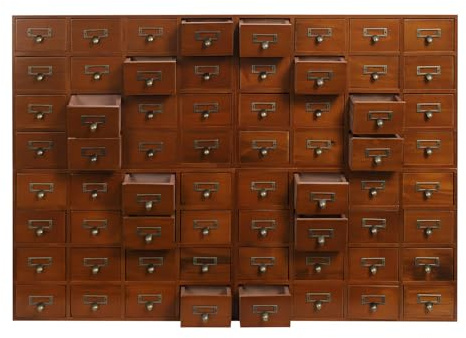 64-Drawer Apothecary Cabinet, Brown Pine Wood, Traditiona Apothecary Drawers, Vulti Level Countertop Arts Library Card Catalog Cabinet (4-Pack, 19.69x13.78in Each)