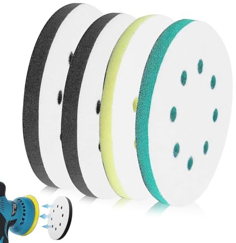 4 PCS Upgraded Foam Sanding Pads, Polierschwamm for Orbital Sander 125mm 8 Holes Soft Sponge Interface Pad Sponge Polishing Buffing Pad Discs for Drill Orbital Sander Pads Impact Resistant Low Noise