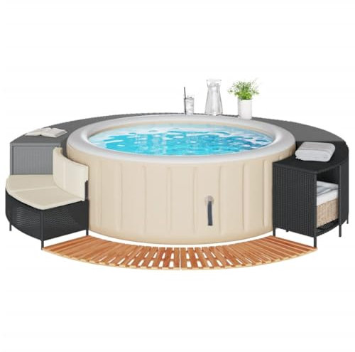 ShGaxin Whirlpool-Badewanne, Akazienholz und synthetisches Rattan, Schwarz, Yacuzzi für den Außenbereich, aufblasbare Ersatzteile, Rand für Whirlpool-Badewanne Spa - 365614