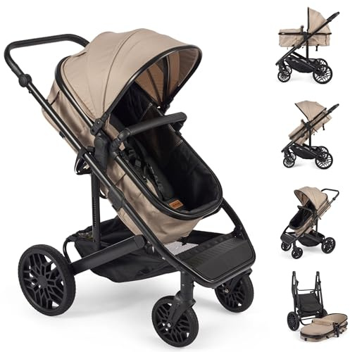 Lejoux™ Avant Baby Pushchair Travel System – Larger Foldable Stroller with Carrycot, 5-Point Harness, Adjustable Seat, Oversized Basket & One-Hand Fold – Swivel Wheels & Rain Cover Included