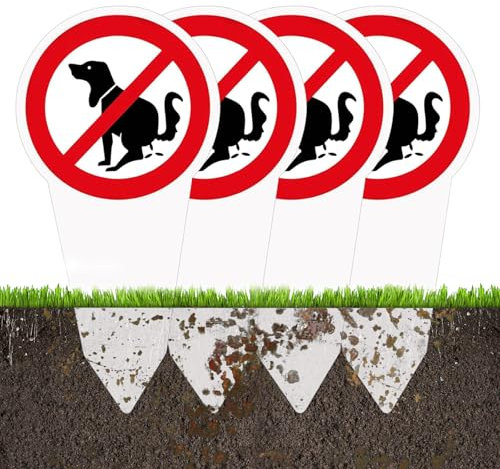 Yfaith 4 Piezas Letrero Prohibido Cagar Perros, 15 × 30 cm Señal de Advertencia de Perro, Enchufable no se Permiten Perros Cartel, Blanco Prohibición no Caca Letrero, para Patio, Jardín, Parque