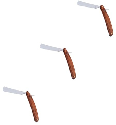 NIYANGLE 3pièces Rasoir De Barbier Acier Inoxydable Avec Poignée Bois Rasoir Droite Classique Pour Usage Professionnel Et Personnel Design Et Portable