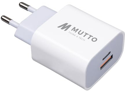 MUTTO Chargeur USB C, 20W Prise Chargeur Rapide Type C + USB A - Prise USB C, Bloc Secteur Double 2 Port Compatible avec Iphone 16 15 14 13 12 11, Samsung, Xiaomi, Ipad, Tablettes et Tous