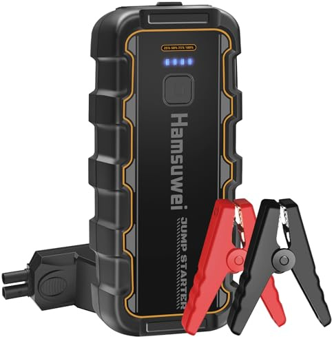 Arrancador de Baterias de Coche 12V,4500 A Arrancador de Coches Portatil para Motor 8.0 L Gasolina o 6.0 L Diesel con Pinzas Bateria Coche, 12800mAh Jump Starter Portátil