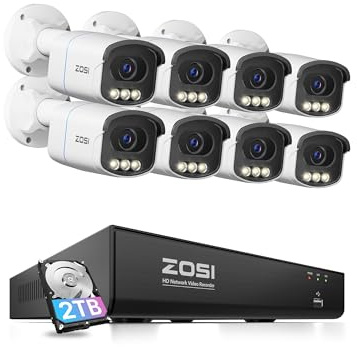 ZOSI 4K PoE CCTV Camera System Outdoor, 8Pcs Home Security PoE Cameras, 2TB