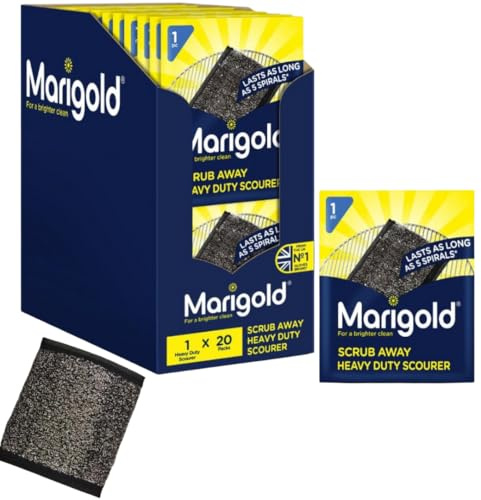 Marigold Scrub Stainless Steel Sponge Filled Scourer Pads Heavy Duty Flat Scouring Sponge for Pots, Pans, BBQs & Grills Rust-Resistant, Easy-Rinse (Pack of 20)