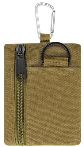 KEJOL Porte-Monnaie en Toile, Petit Porte-Monnaie avec Anneau Porte-clés et Mousqueton, Pochette zippée Portable pour Femme et Homme (Kaki)