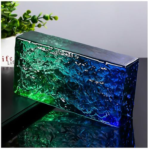 Ladrillos de Vidrio Sólidos Transparentes, Bloques de Vidrio con Aislamiento Acústico y Térmico, Pared Divisoria Decorativa para Oficinas, Ladrillos de Cristal Sólidos,Green₋Blue,1 Brick