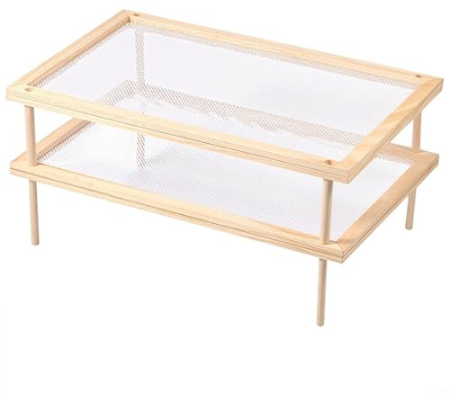 HEIBTENY Estante de secado de madera, apilable, soporte para secadora de hierbas con red para pasta, flores, organización de almacenamiento de cocina, 39 x 24,5 x 8,5 cm, madera (doble capa)