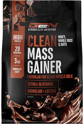 GEN GERMAN ELITE NUTRITION Clean Weight Gainer - 3 kg | Chocolate - für Massephase & Zunehmen - Kohlenhydrate & Protein - Laborgeprüft - Vegetarisch