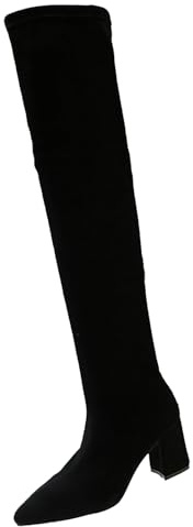 Maskjuwio Botas por encima de la rodilla para mujer, cálidas y elegantes, botas largas de ante para mujer, botas largas de invierno con tacón de bloque, botas ajustadas hasta la rodilla, ligeras