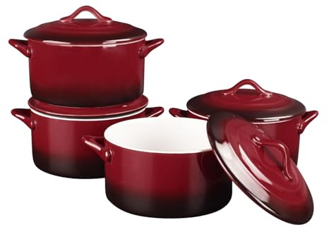 JINSONGDAFA Ceramic Mini Cocotte Set, 500 ML Small Casserole Dishes with Lids and Handles, Individual Baking Ramekins, Oven, Microwave & Dishwasher Safe 16.4 CM