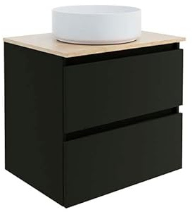 Baikal Mobile da bagno Mel. Mobile montato. 60 cm nero 2 cassetti sospeso con lavabo sopra piano di lavoro. Armadio da bagno. Include lavabo in ceramica