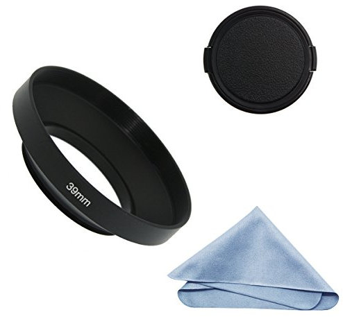 SIOTI Grand Angle Métal Pare-Soleil avec Chiffon de Nettoyage et Capuchon d'objectif Compatible avec Leica/Fuji/Nikon/Canon/Samsung lentille à Filetage Standard