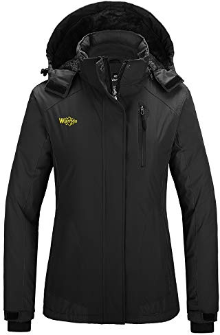 Wantdo Giacca da Sci Caldo Imbottita Invernale Parka da Neve Cappotto da Snowboard con Cappuccio Giubbotto da Viaggio a Vento Outdoor Donna Nero L