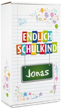 Striefchen® Geschenkverpackung Schulanfang - Geschenkkiste & Geschenkkorb für Geschenke zur Einschulung Mädchen & Jungen - Personalisierte Geschenke mit Name (Endlich Schulkind (M))