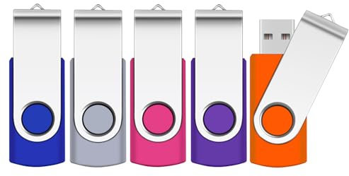 PenDrives 4GB 5 Piezas USB Flsh Drives, SRVR Portátil Memorias USB 2.0 de Memoria Dispositivos Externos con Indicador LED ，Contiene 5 cordón,(Azul,Gris,Púrpura,Rosa,Naranja)