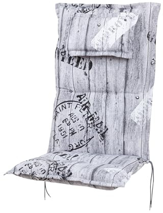 Kettler Polen KETTtex 0778 Auflage Hochlehner Rom grau Gemustert Schrift Sitzpolster 120x50x9 cm mit Kopfpolster