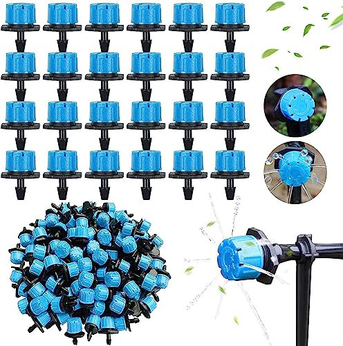 Kalolary 200 Stück Bewässerung Tropfer, 1/4 Bewässerungs Sprinkler Einstellbar, Micro Flow Tropfbewässerung Tropfer Kopf, Garten Bewässerung Micro Drip Bewässerungssystem Garten Bewässerungsset-Blau