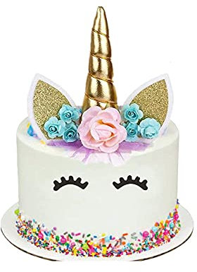 HJHL Unicorn Cake Topper Set, 6 Pieces, Gold, Party Supplies for Birthday, Baby Shower, Wedding, Yellow