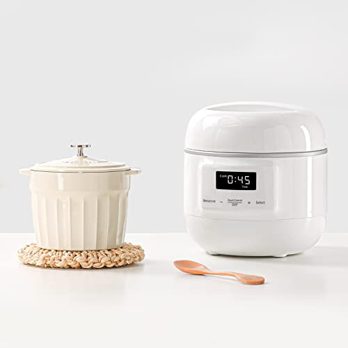 MEEDEER Slow Cooker Bianco, Piccolo fornello lento 1QT, Appuntamento intelligente, Pentola interna in ceramica, Pentola di riso multifunzione automatica, Stufato elettrico, Yogurt Maker Keep Warmer
