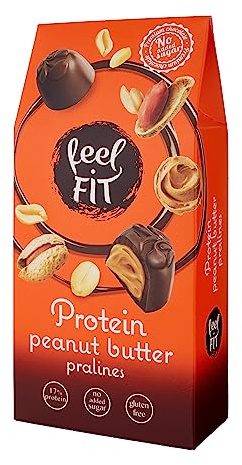 Feel FIT Protein Erdnussbutter-Pralinen in hochwertiger Milchschokolade, ohne Zuckerzusatz, 17% Eiweiß, glutenfrei, 4-er Pack (4 x 66 g)
