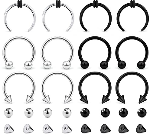 Ovxznts 16G Surgical Steel Septum Rings Nose Septum Horseshoe Hoop Lip Smiley Piercing Jewelry Eyebrow Ring Daith Earrings Replacement Ball and Spikes Set