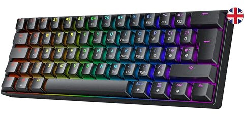 GK61 Mechanical Gaming Keyboard - 62 keys Multi Color RGB Illuminated LED Backlit Wired Programmable for PC/Mac Gamer - ISO UK Layout Tactile (Gateron Optical Brown)