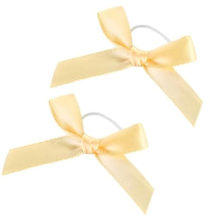 100 Stück Satin Band Deko Schleifen Fertigschleife Geschenkschleifen, Schleifen mit elastische Gummibänder,für Verschiedene Flaschendekorationen,DIY Hochzeit Kartenherstellung Verzierungen,Gold