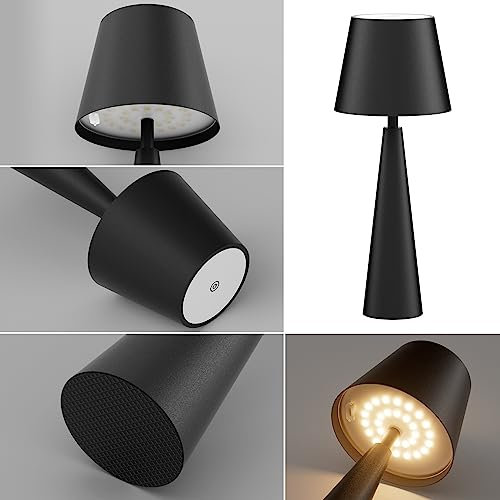 Coinmit schwarz dimmbare LED Tischlampe, 5500mAh Tischlampe mit Batterie, kabellose Tischleuchte, geeignet für Schlafzimmer, Esstisch, Arbeitszimmer, Innen- und Außenbereich usw.