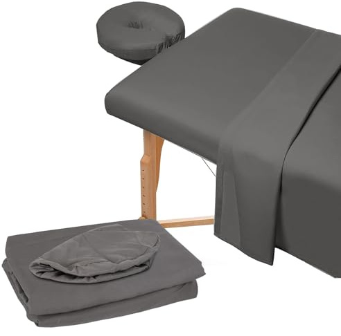 3-teiliges Massageliegen Bettwäsche Set,Mikrofaser Premium-Gesichts Bettbezug,inklusive Bettlaken und Spannbettlaken mit Gesichtsauflage,für Beauty Salon Spa (Dunkelgrau)