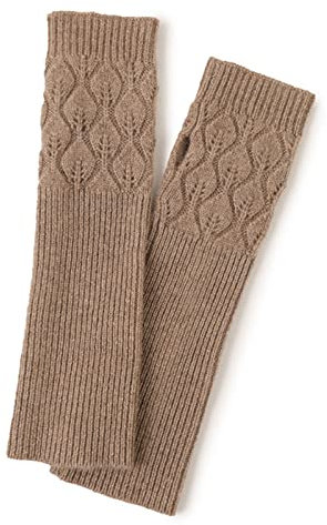 Damen Lange Fingerlose Arm Handschuhe 100% Kaschmir, Weich Warme Gestrickte Mittellange Halbe-Finger Arm-Stulpen mit Daumenloch, Mode Strick Arm-Wärmer Kaltes Wetter Handschuhe Fäustlinge Coffee F