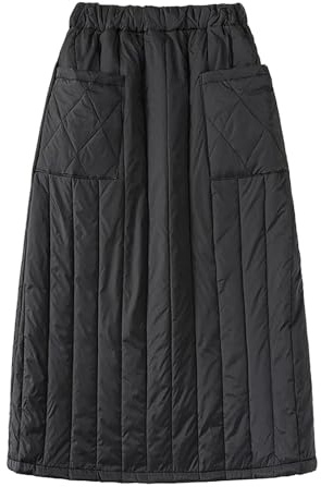 Women's Winter Elastic Waist A Line Skirt Windproof Insulated Down Quilted Puffer Skirt Winter Skirt with Pockets for Women XXL #3_Black