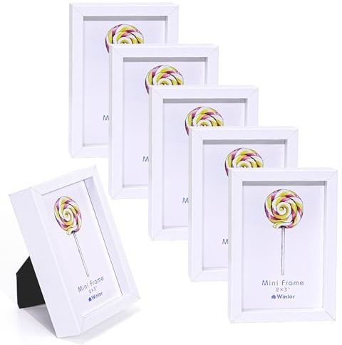 Winlor Mini Fotorahmen 2x3 6er Pack, Magnetischer Bilderrahmen für Kühlschrank & Schreibtisch Deko, Kleine Bilderrahmen für Instax Mini Fotos, Geldbörsenfotos & Kinderzimmer, Weiß